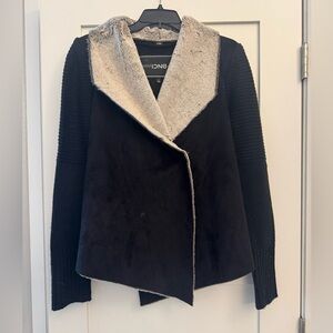 BNCI by Blanc Noir Size S Faux Suede Black Shearling Collar Jacket Women's